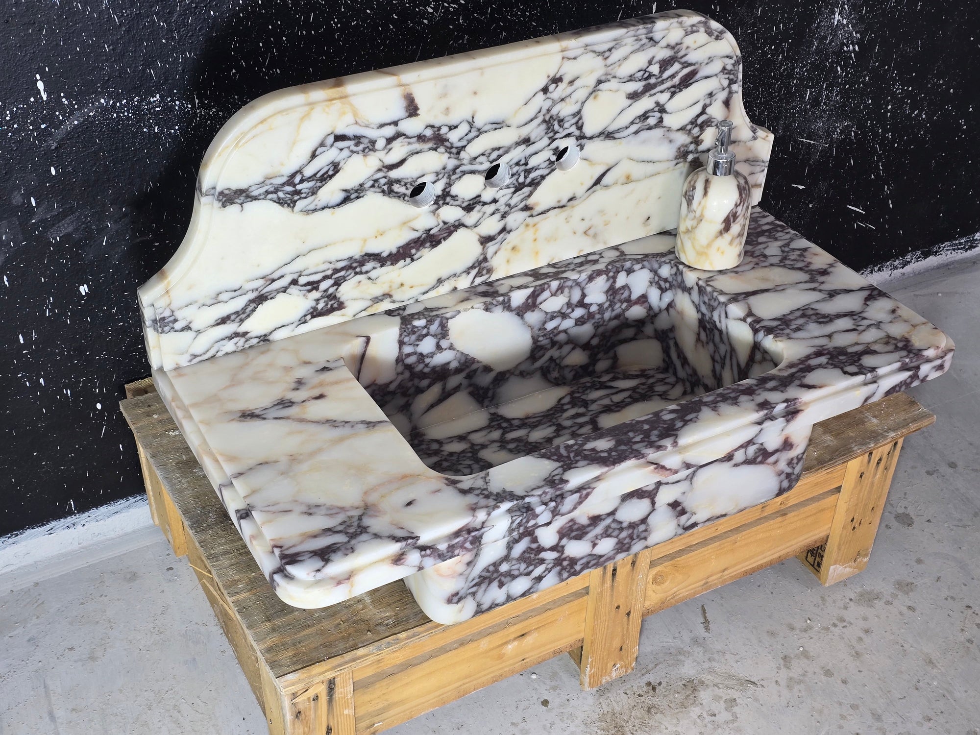 Calacatta Viola with backsplash Marble Sink 30’’ – Wall Mounted Floating Vanity – Luxury Bathroom Sink Handmade