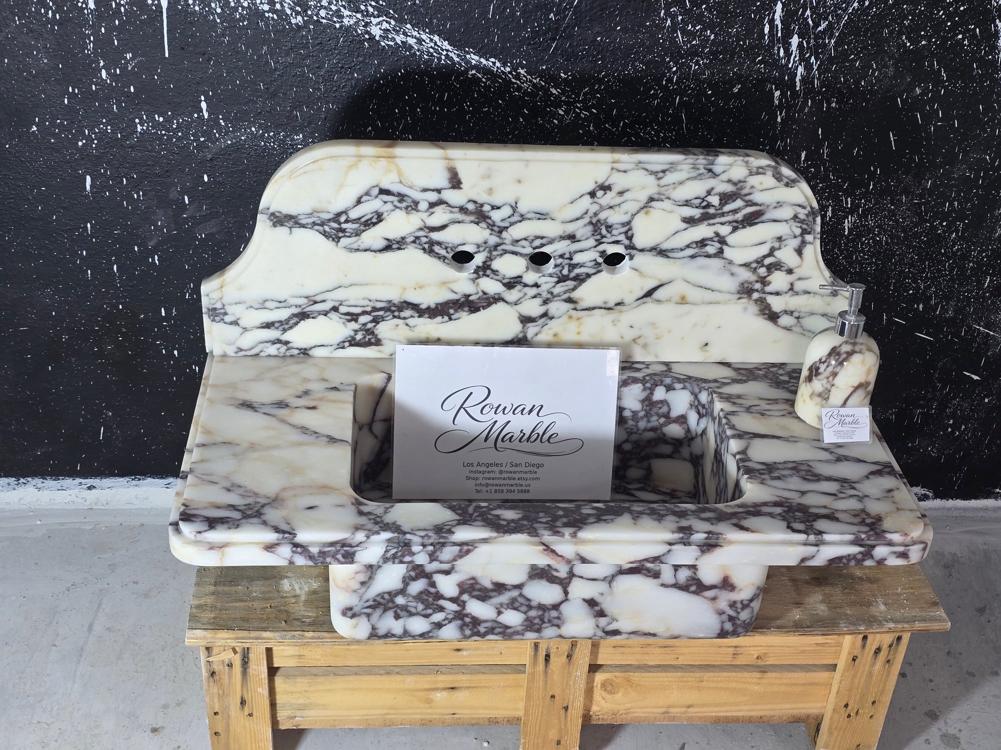 Calacatta Viola with backsplash Marble Sink 30’’ – Wall Mounted Floating Vanity – Luxury Bathroom Sink Handmade