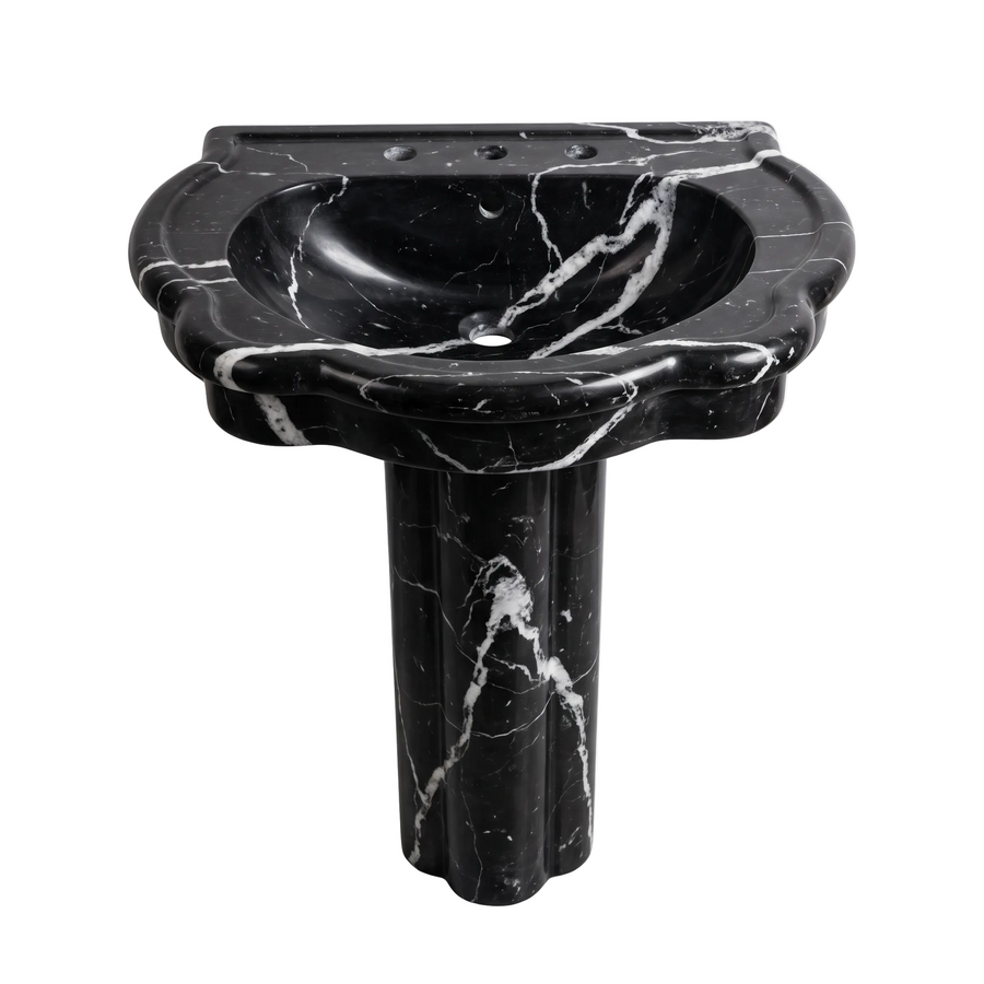 Caldwick – Sculpted Nero Marquina Marble Pedestal Sink