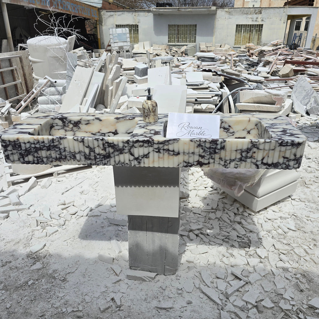 Double Fluted Monolithic Marble Sink 60’’