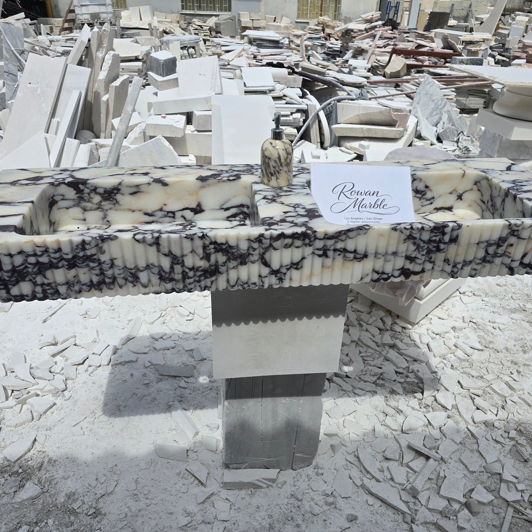 Double Fluted Monolithic Marble Sink 60’’