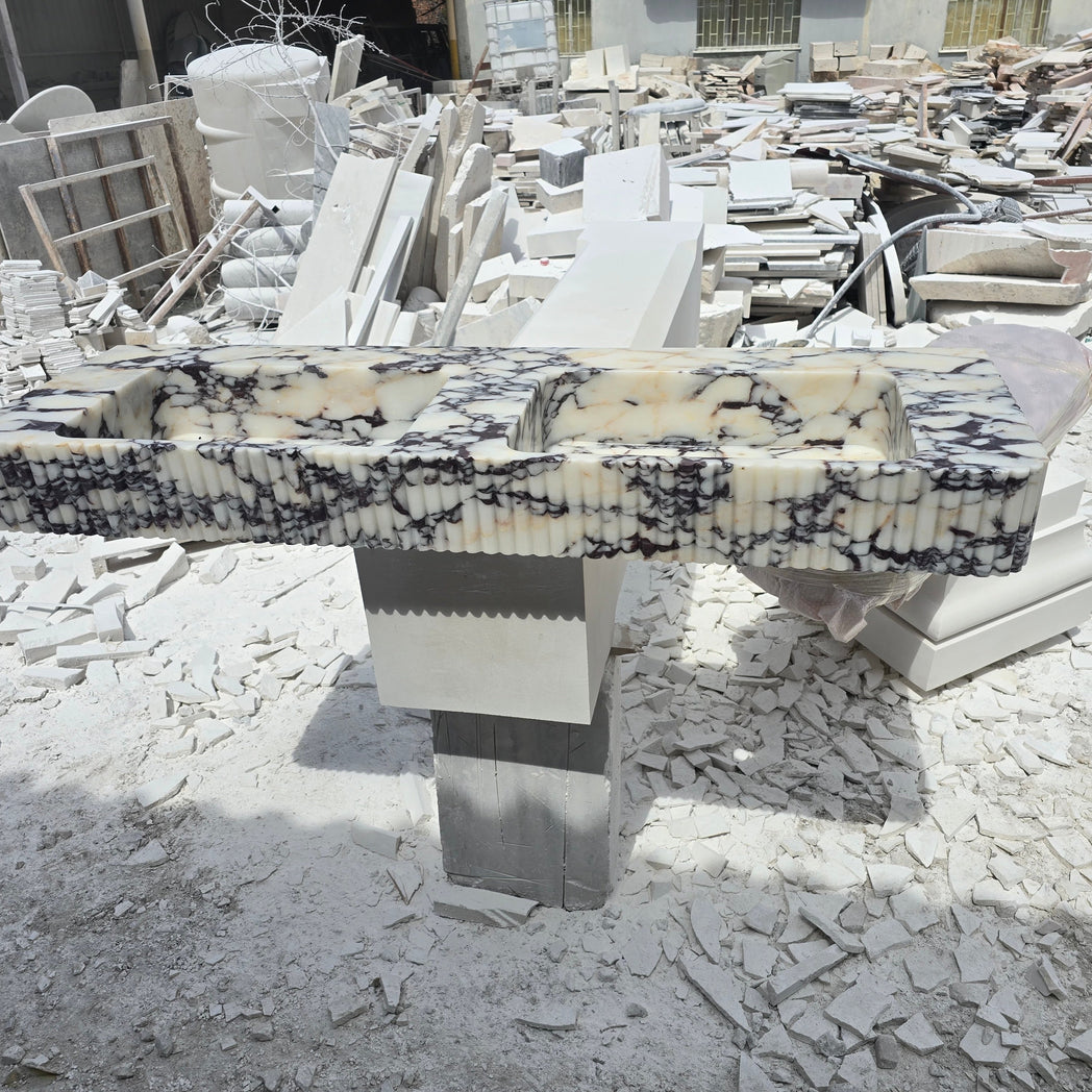 Double Fluted Monolithic Marble Sink 60’’