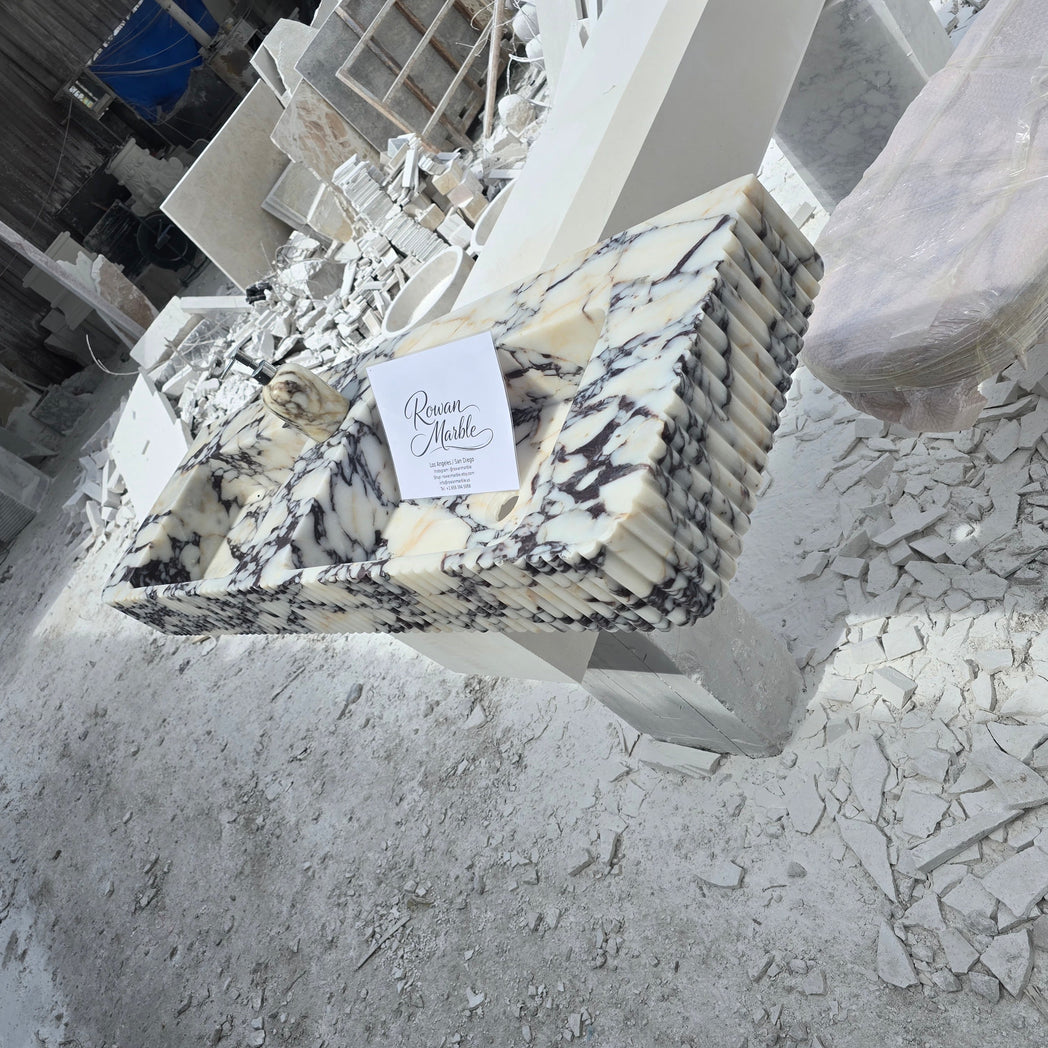 Double Fluted Monolithic Marble Sink 60’’