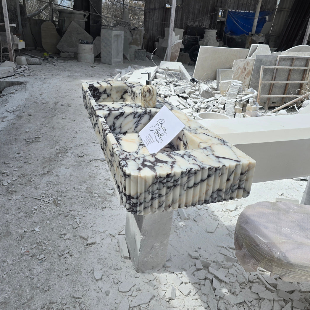 Double Fluted Monolithic Marble Sink 60’’