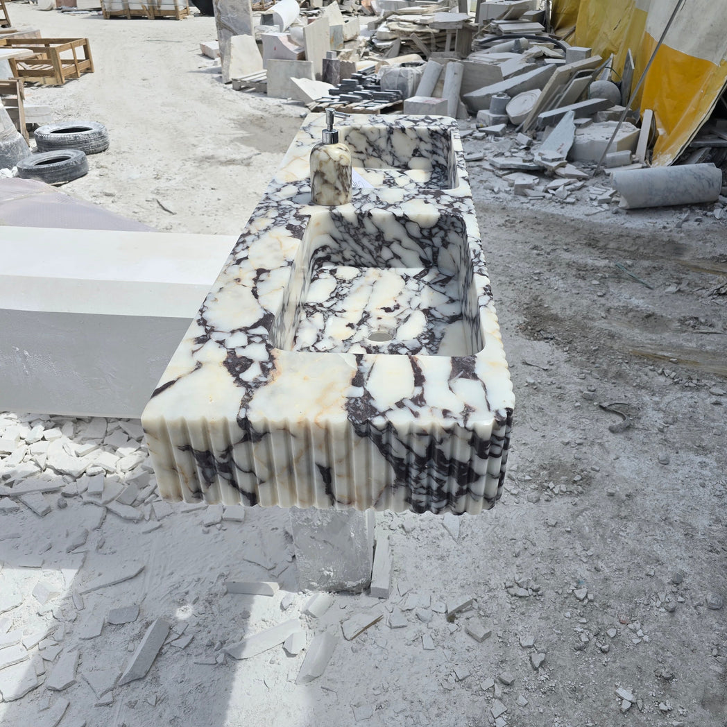 Double Fluted Monolithic Marble Sink 60’’