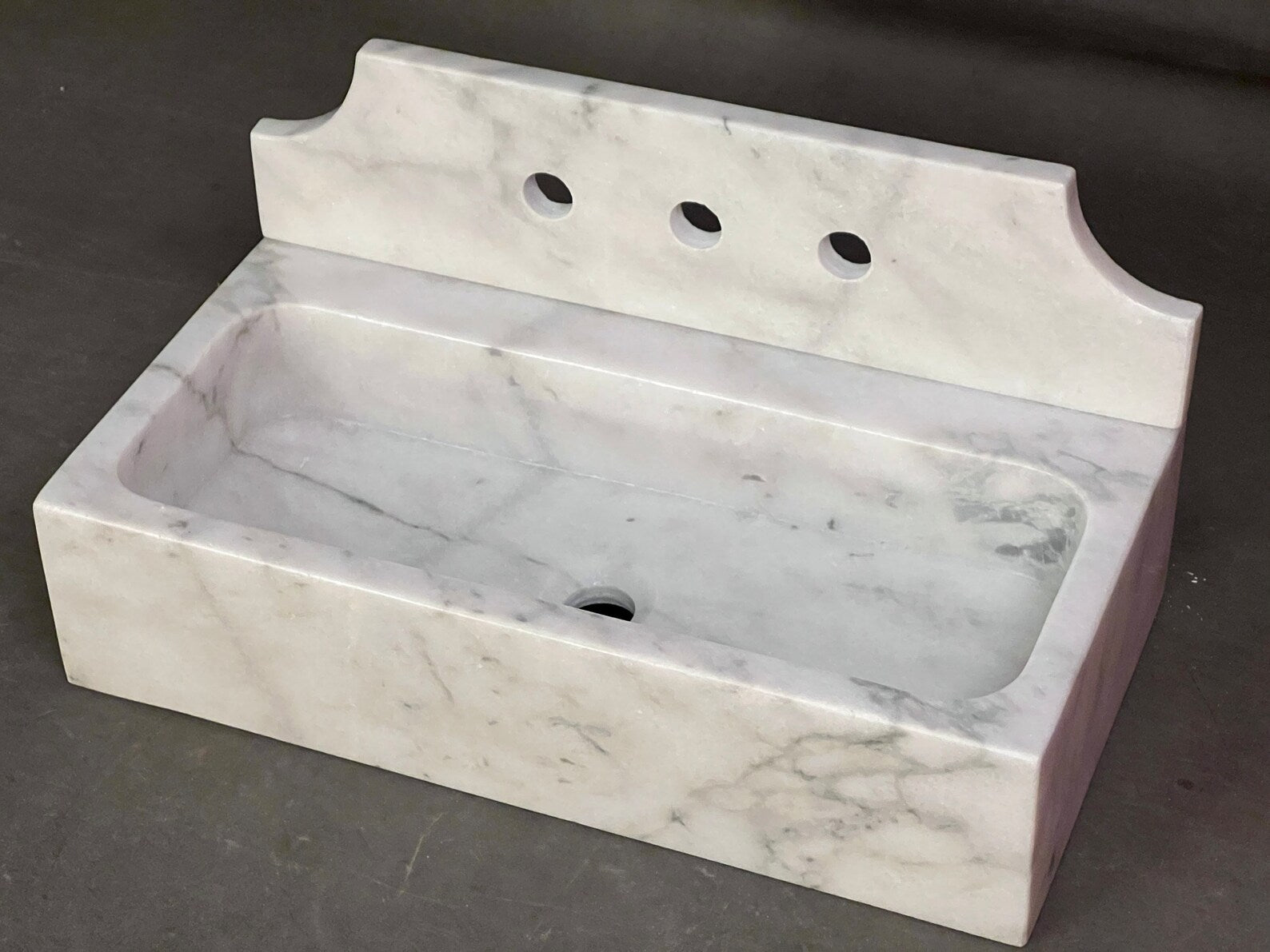 24" Cararra White Fluted Marble Sink with backsplash  – Wall Mounted Floating Vanity – Luxury Bathroom Sink Handmade