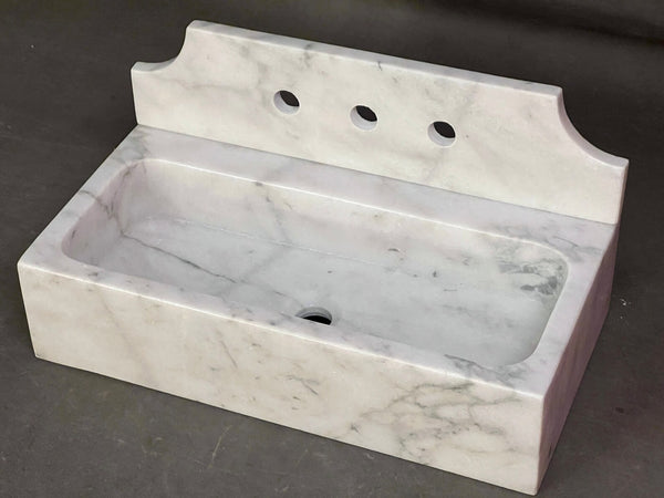 24" Cararra White Fluted Marble Sink with backsplash  – Wall Mounted Floating Vanity – Luxury Bathroom Sink Handmade
