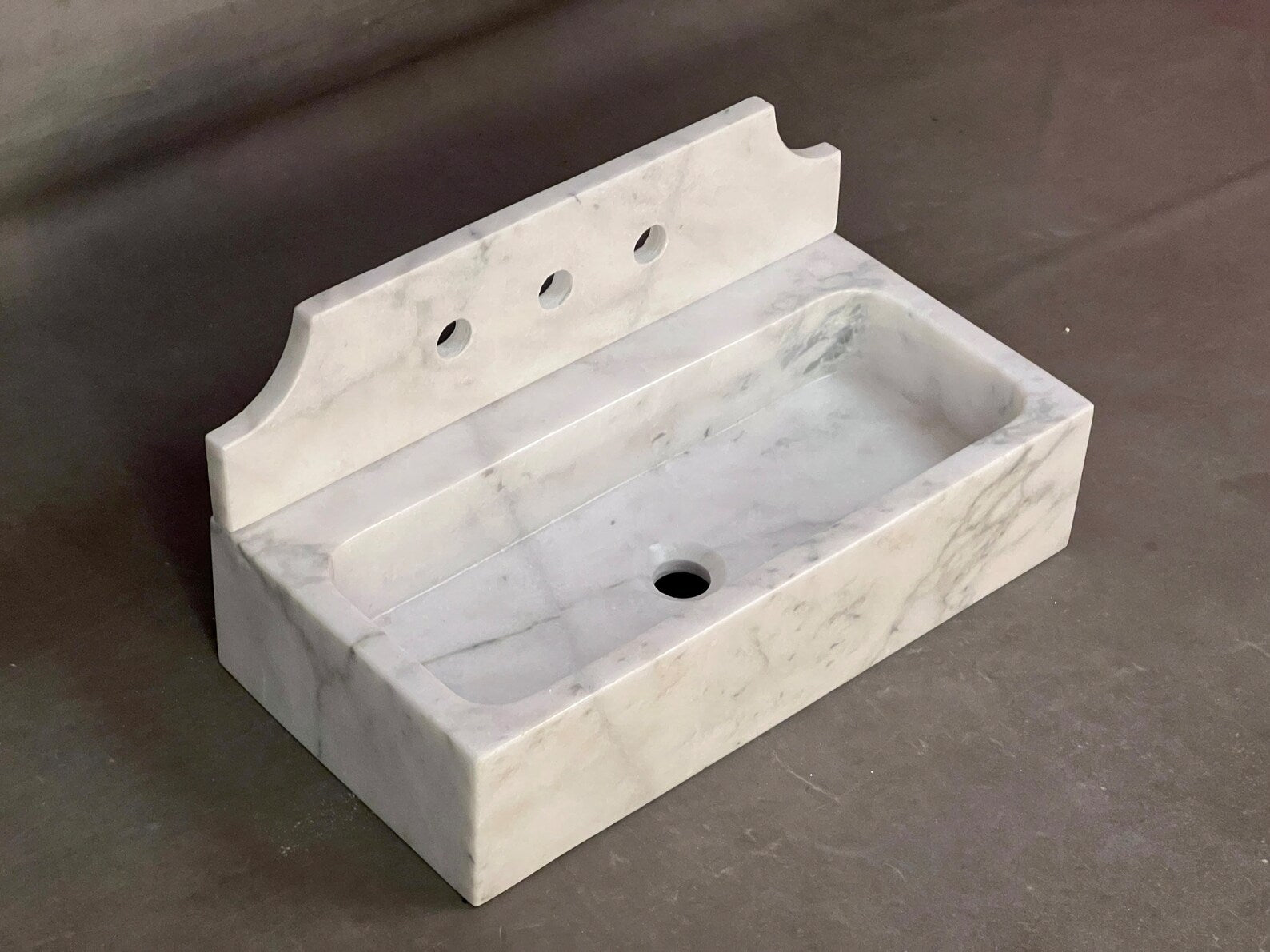 24" Cararra White Fluted Marble Sink with backsplash  – Wall Mounted Floating Vanity – Luxury Bathroom Sink Handmade