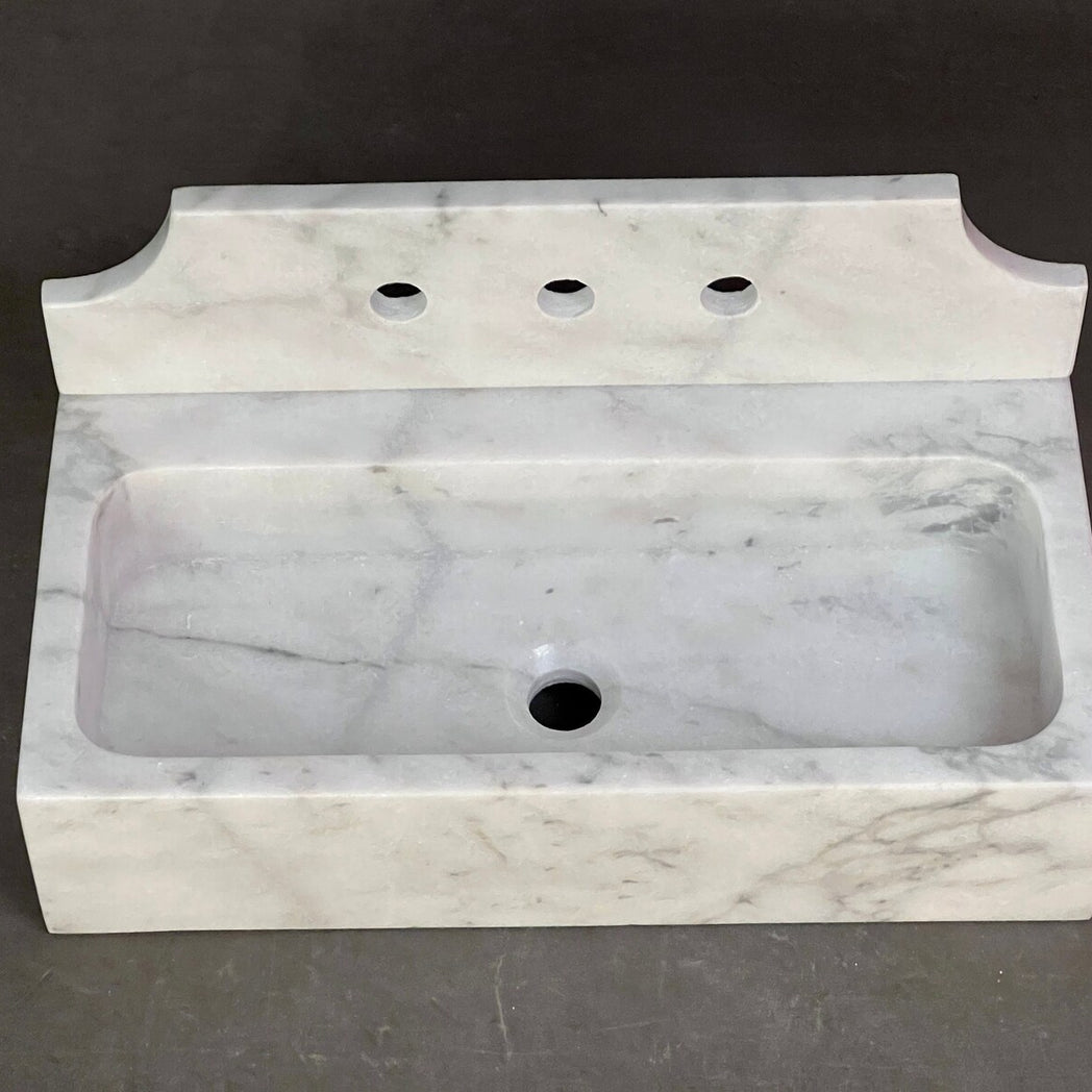 24" Cararra White Fluted Marble Sink with backsplash  – Wall Mounted Floating Vanity – Luxury Bathroom Sink Handmade