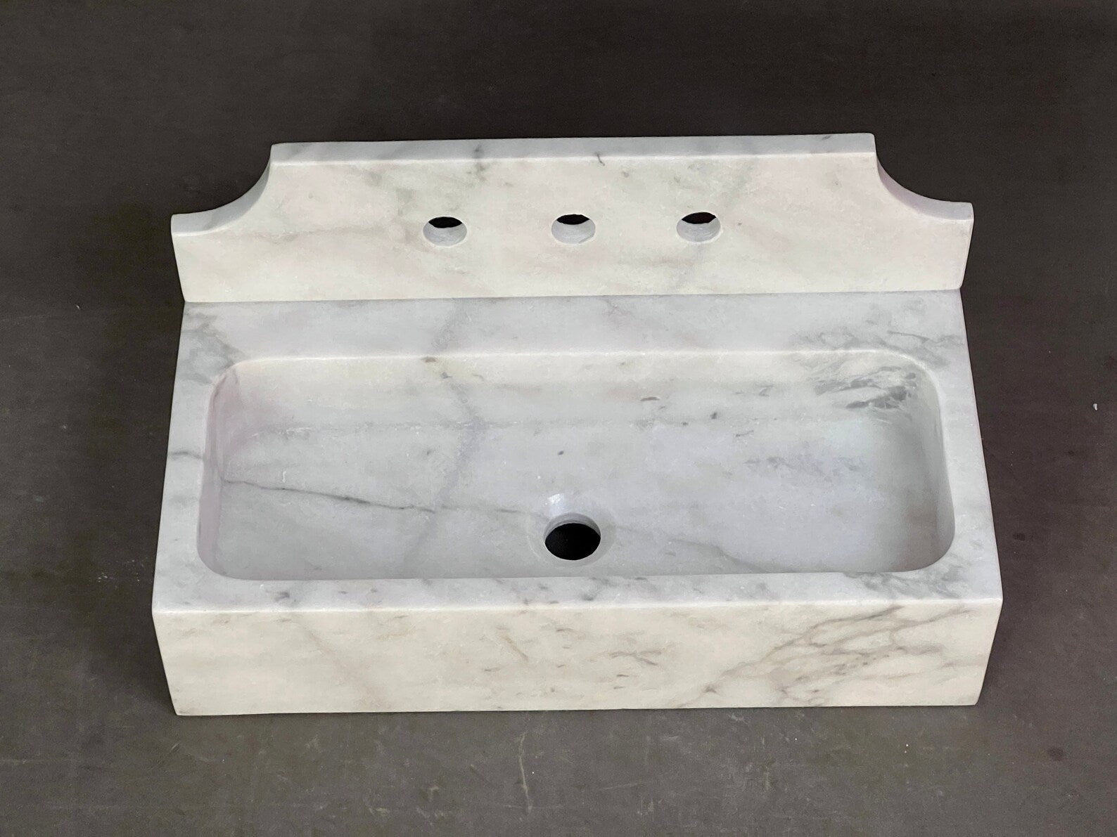 24" Cararra White Fluted Marble Sink with backsplash  – Wall Mounted Floating Vanity – Luxury Bathroom Sink Handmade