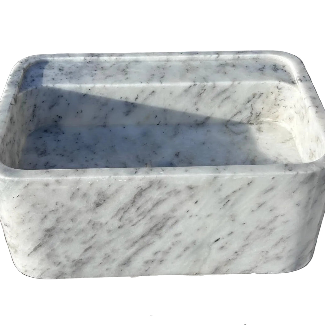 24" Carrara White Smooth Marble Sink  – Wall Mounted Floating Vanity – Luxury Bathroom Sink Handmade