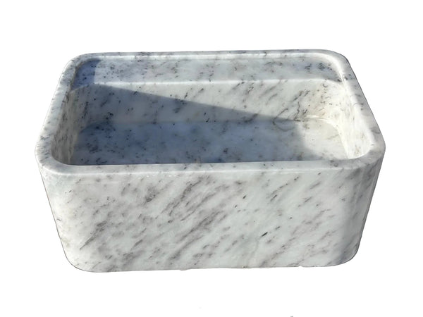 24" Carrara White Smooth Marble Sink  – Wall Mounted Floating Vanity – Luxury Bathroom Sink Handmade