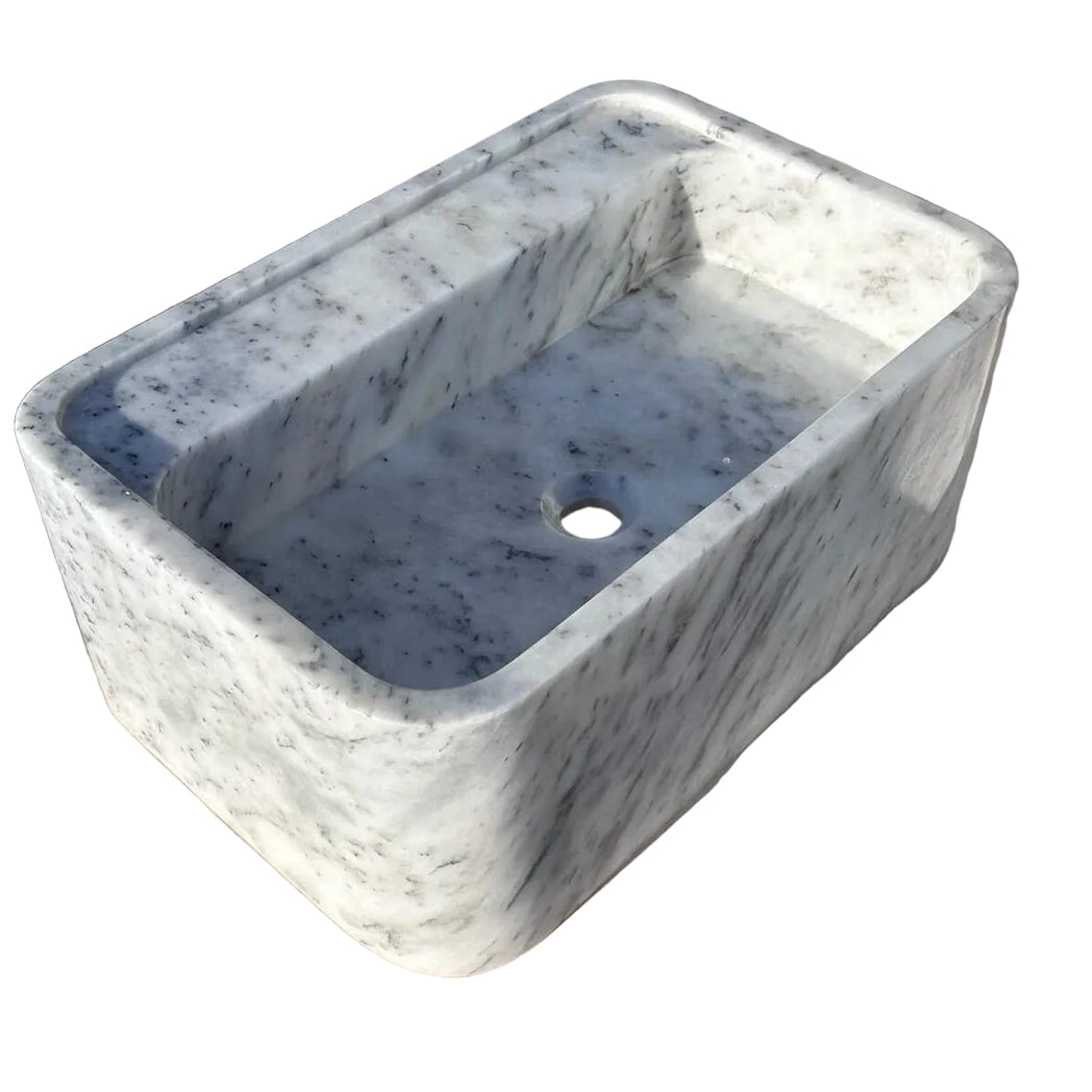 24" Carrara White Smooth Marble Sink  – Wall Mounted Floating Vanity – Luxury Bathroom Sink Handmade