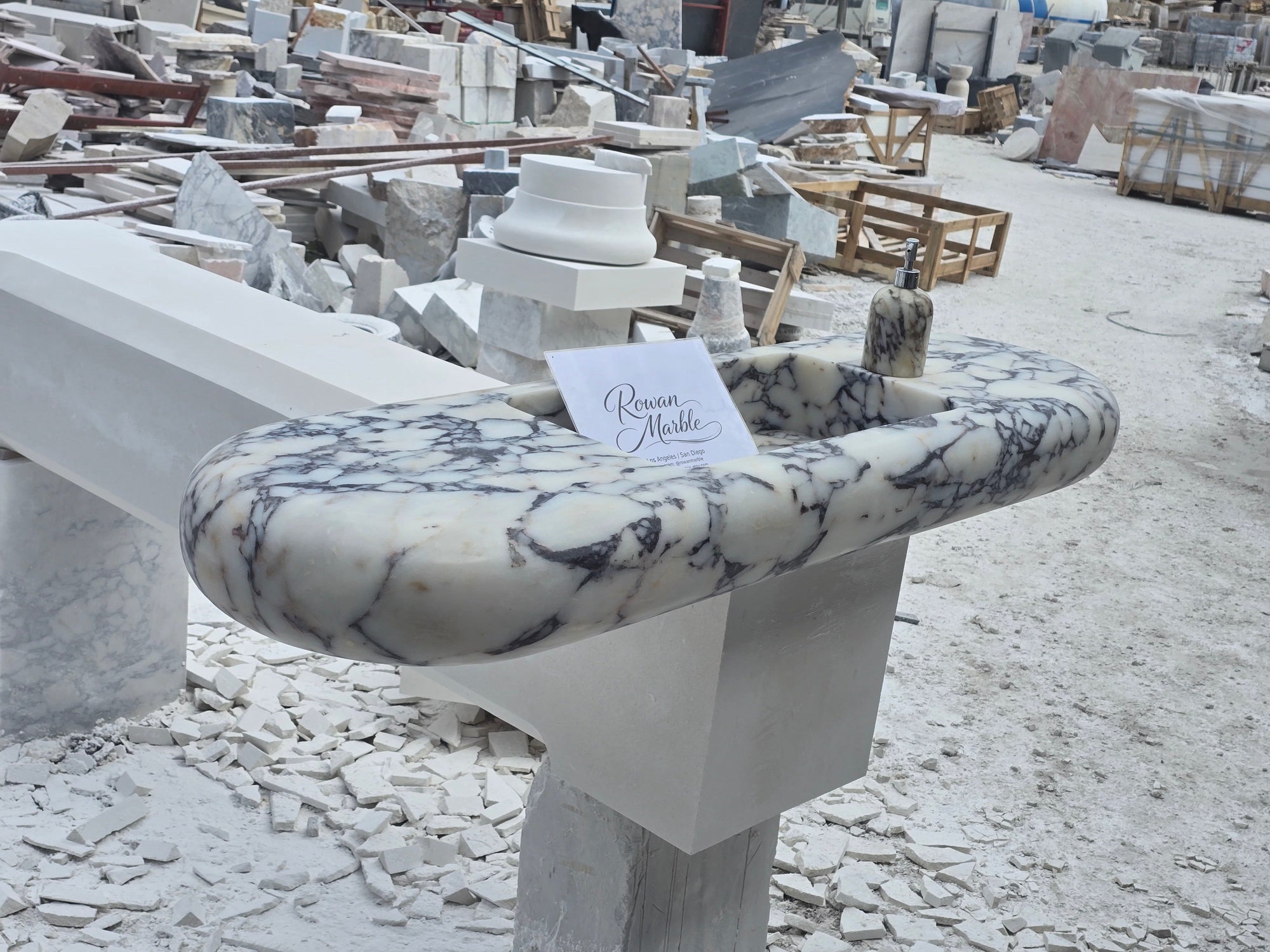 Large Hand-Carved Organic Marble Sink with Rounded Edges 60’’ – Floating Luxury Vanity