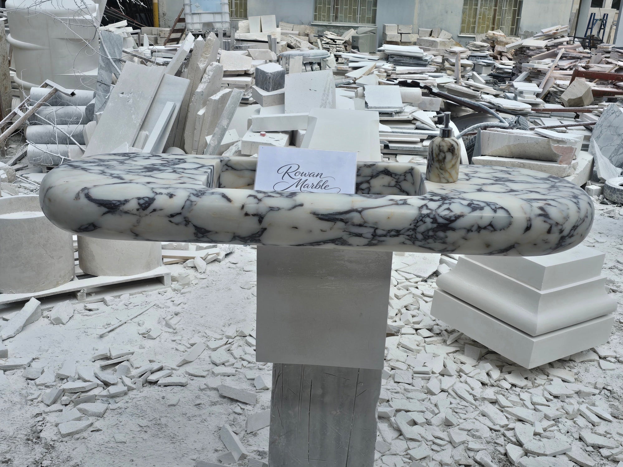 Large Hand-Carved Organic Marble Sink with Rounded Edges 60’’ – Floating Luxury Vanity