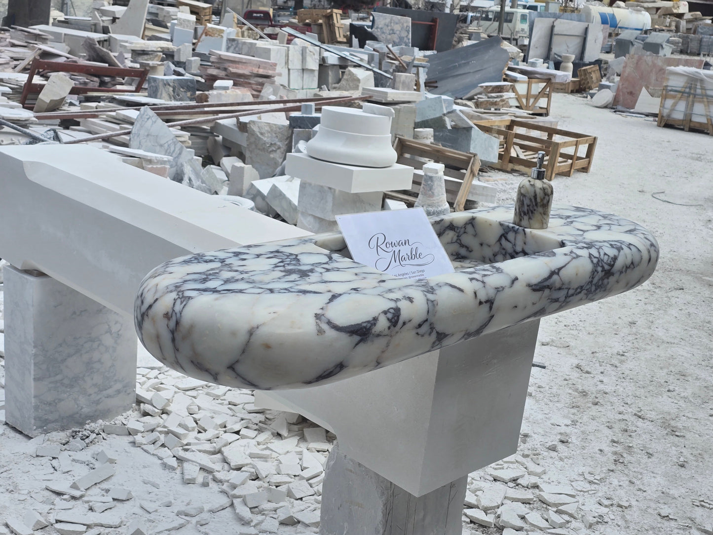 Large Hand-Carved Organic Marble Sink with Rounded Edges 60’’ – Floating Luxury Vanity