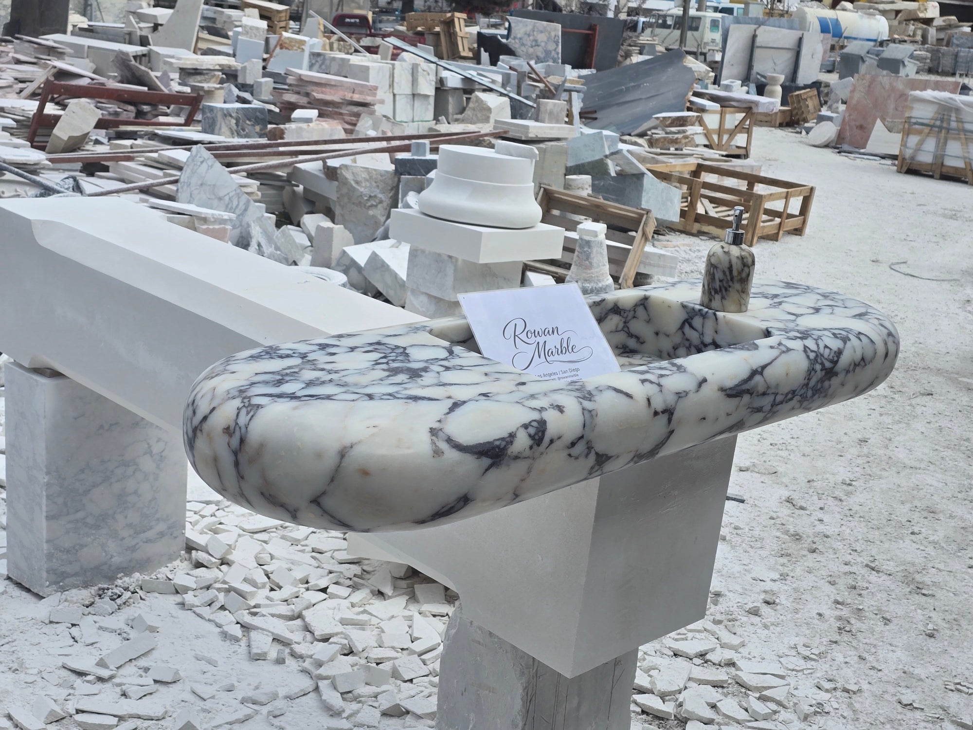 Large Hand-Carved Organic Marble Sink with Rounded Edges 60’’ – Floating Luxury Vanity