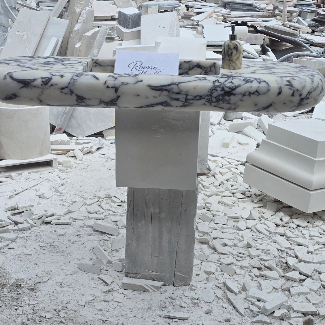 Large Hand-Carved Organic Marble Sink with Rounded Edges 60’’ – Floating Luxury Vanity