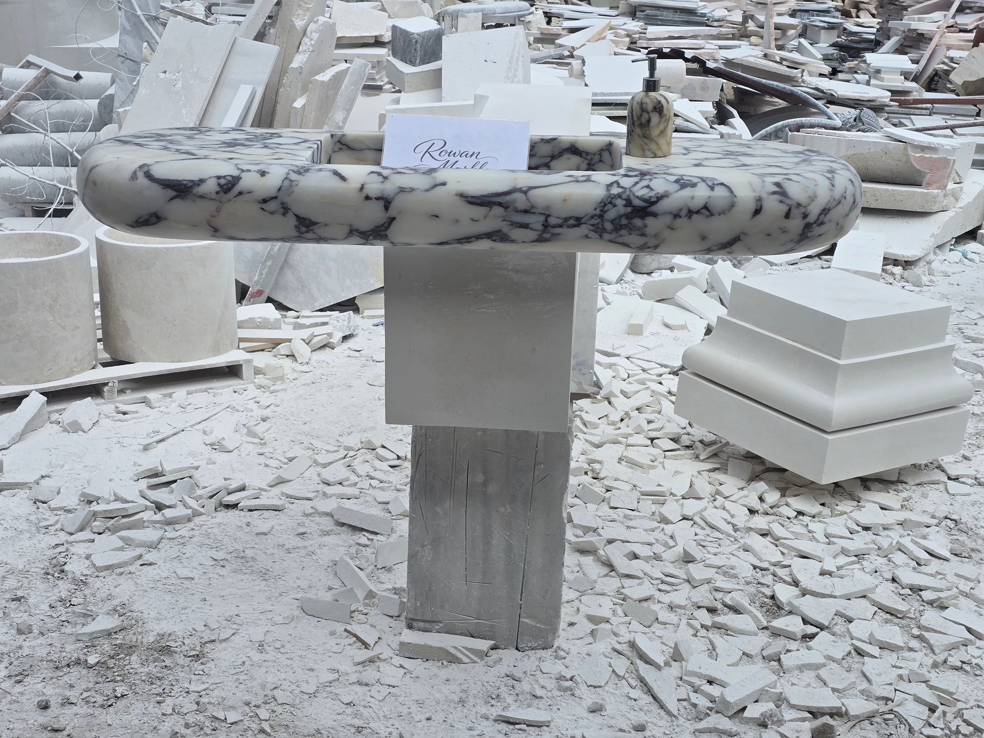 Large Hand-Carved Organic Marble Sink with Rounded Edges 60’’ – Floating Luxury Vanity