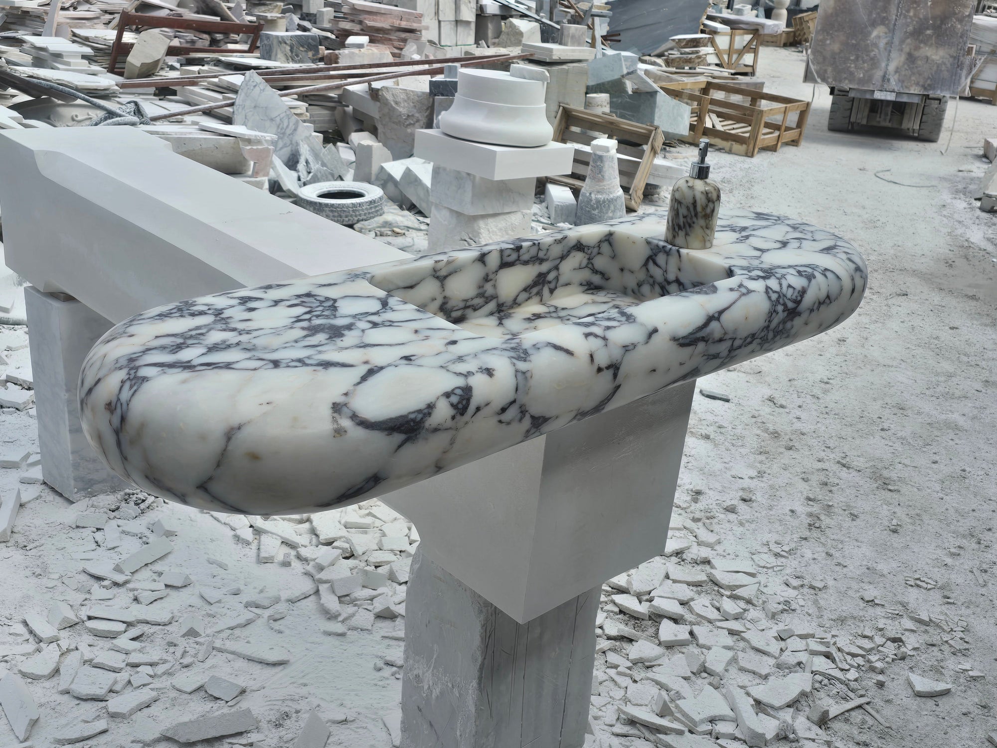 Large Hand-Carved Organic Marble Sink with Rounded Edges 60’’ – Floating Luxury Vanity