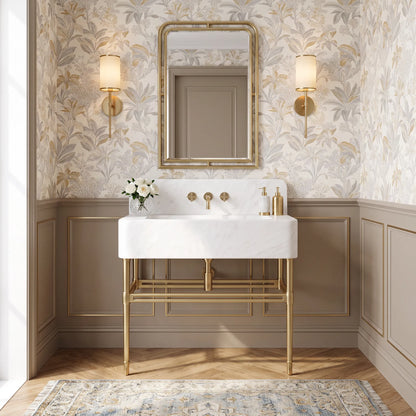 Lorenza 30 inch Calacatta White marble bathroom vanity sink with solid brass console legs