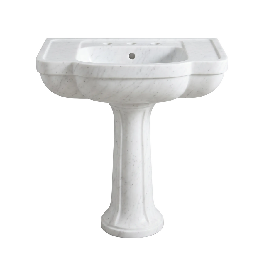 Lorenzo – Custom Carrara White Sculpted Marble Pedestal Bathroom Sink