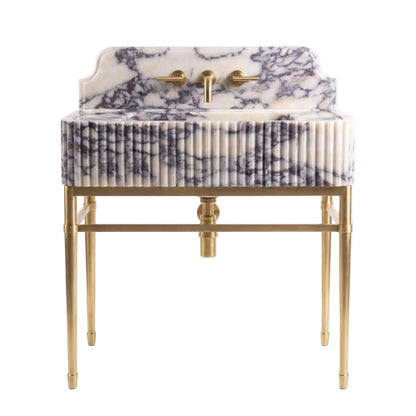 Milano 30 inch Calacatta Viola marble bathroom vanity with sink and solid brass console legs