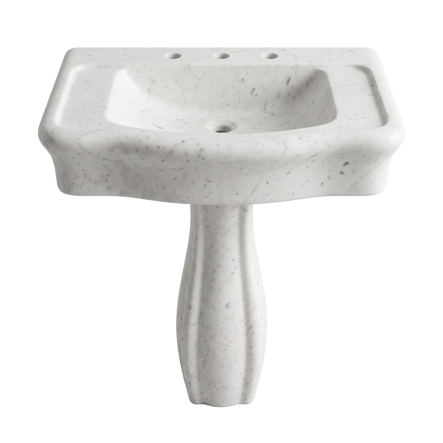 Monteluce – Custom Carrara White Sculpted Marble Pedestal Bathroom Sink