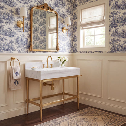Montevia 30 inch Carrara White marble console sink vanity with solid brass legs