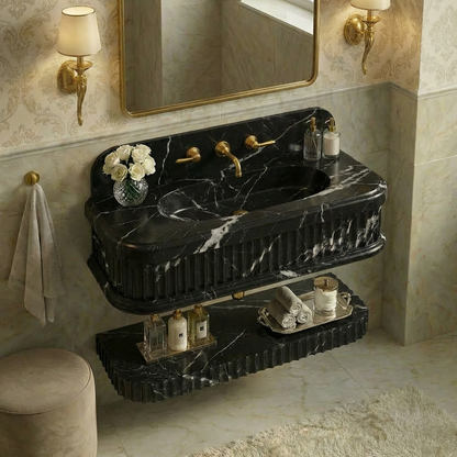 Nero Marquina Marble Sink 30x16x8 with 8 Backsplash