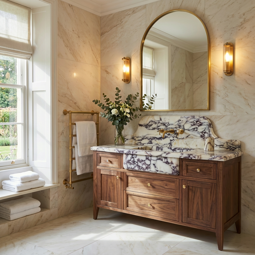 60" Marble Sink Vanity with Wood Cabinet | Made to order