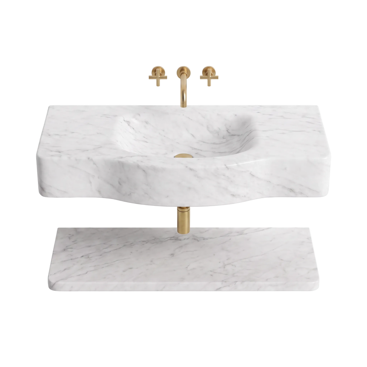 Oregon 30 inch Carrara White floating marble bathroom sink with lower marble shelf