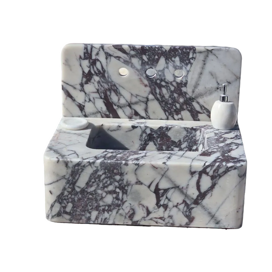 Marvella 30 inch Calacatta minimalist wall mounted marble bathroom sink with integrated basin