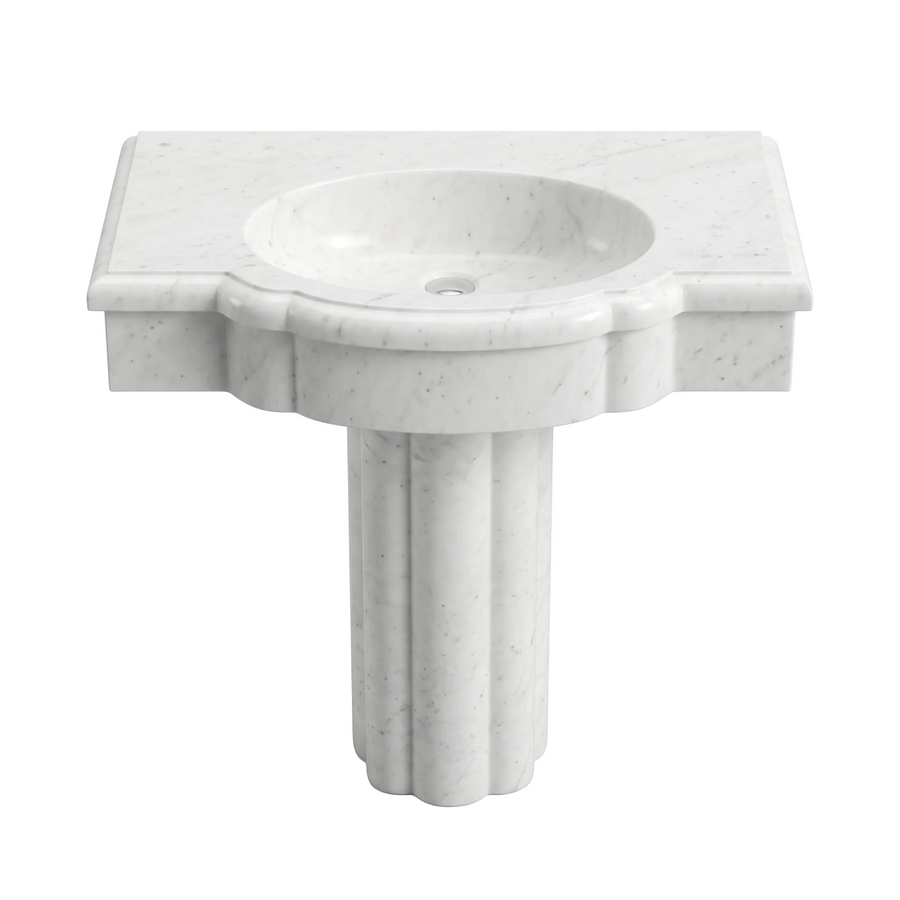 Ravena – Custom Carrara White Marble Fluted Pedestal Bathroom Sink
