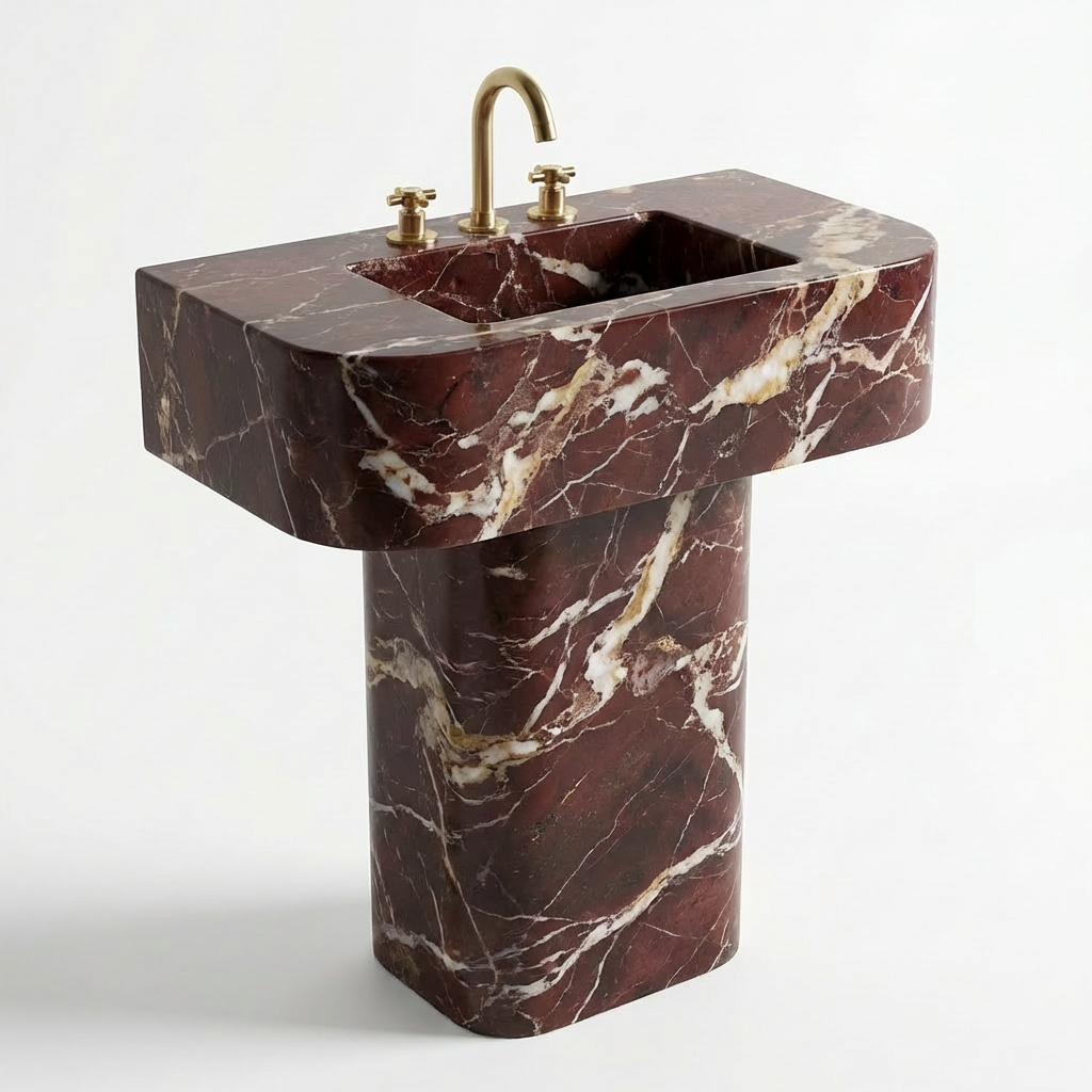Rosso Levanto Freestanding Marble Sink – Handcrafted Natural Stone - 30W-18D-32H