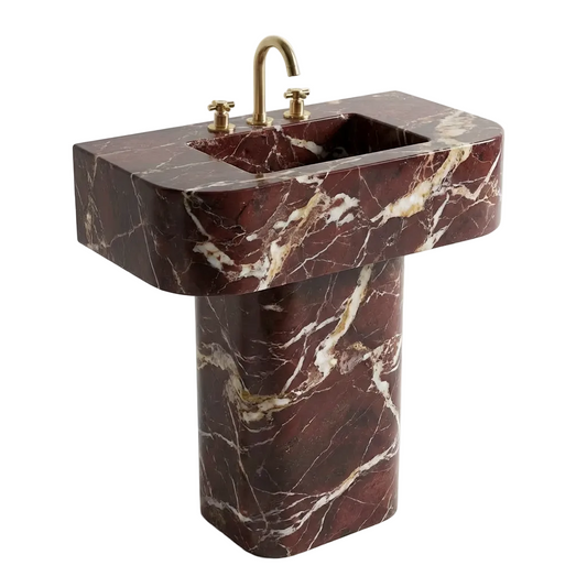 Rosso Levanto Freestanding Marble Sink – Handcrafted Natural Stone - 30W-18D-32H