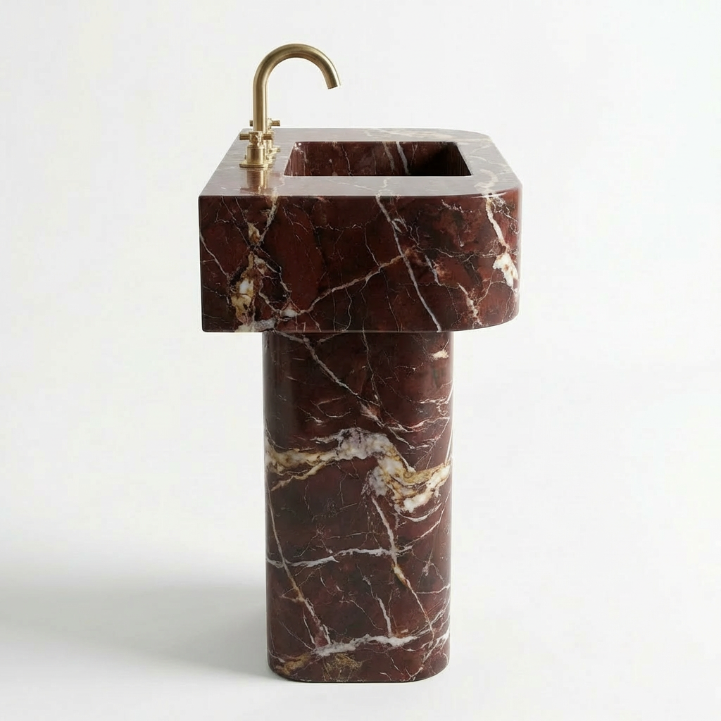 Rosso Levanto Freestanding Marble Sink – Handcrafted Natural Stone - 30W-18D-32H