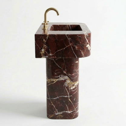 Rosso Levanto Freestanding Marble Sink – Handcrafted Natural Stone - 30W-18D-32H