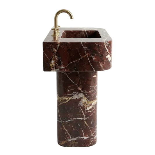 Rosso Levanto Freestanding Marble Sink – Handcrafted Natural Stone - 30W-18D-32H