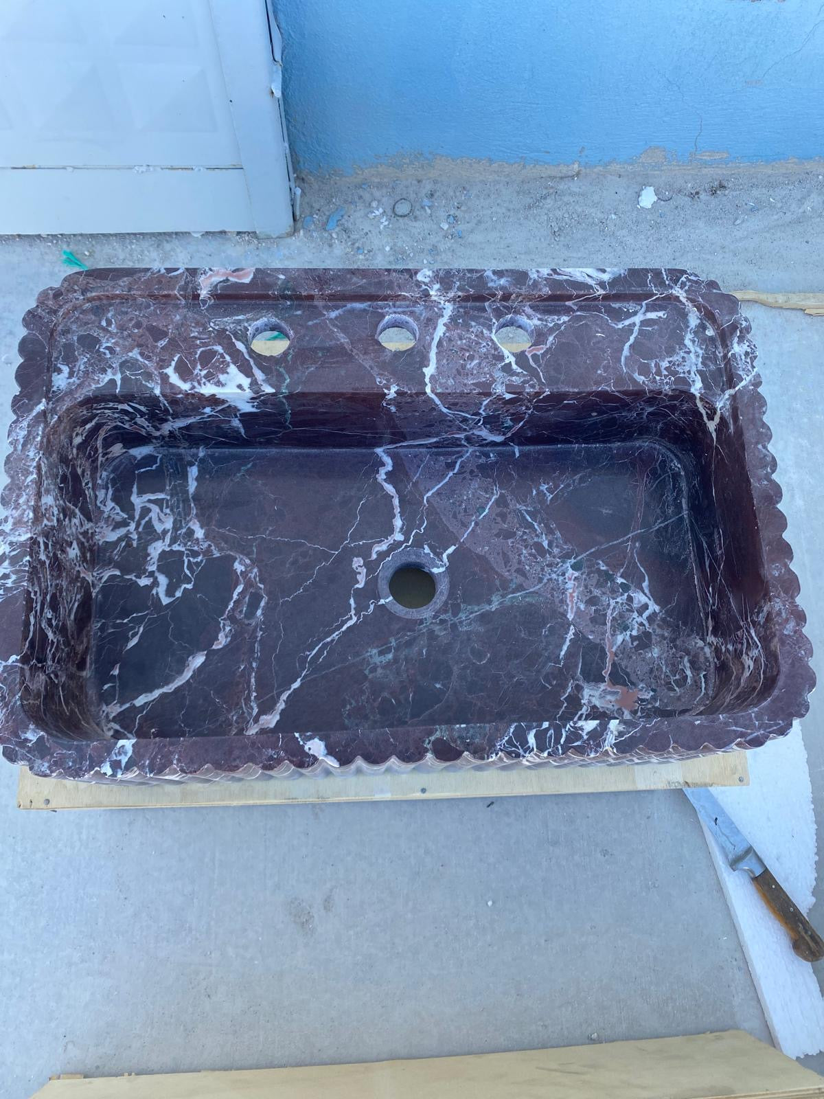 Rosso Levanto Marble Sink 24’’ – Wall Mounted Floating Vanity – Luxury Bathroom Sink Handmade