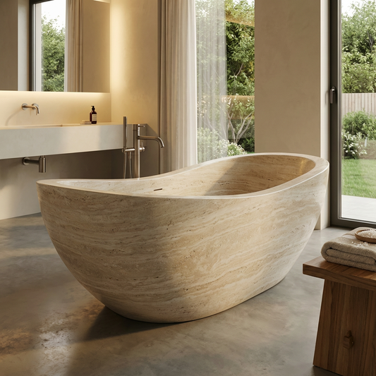 Travertine Marble Bathtub – Luxury Freestanding Stone Tub 70’’