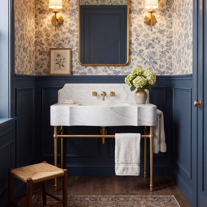Tuba 30 inch Carrara White marble console sink vanity with solid brass legs