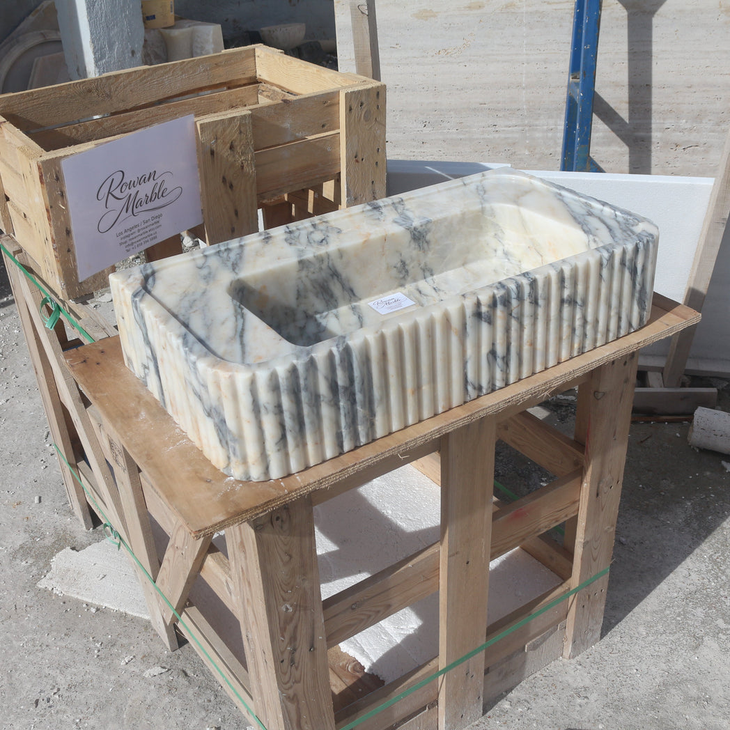 Turkish Stone Marble Sink – Wall Mounted Floating Vanity – Luxury Bathroom Sink Handmade
