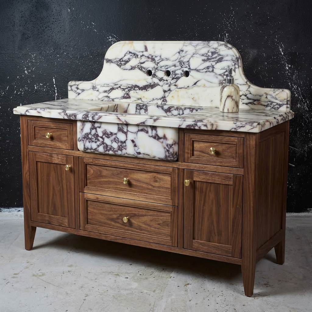 60" Marble Sink Vanity with Wood Cabinet | Made to order