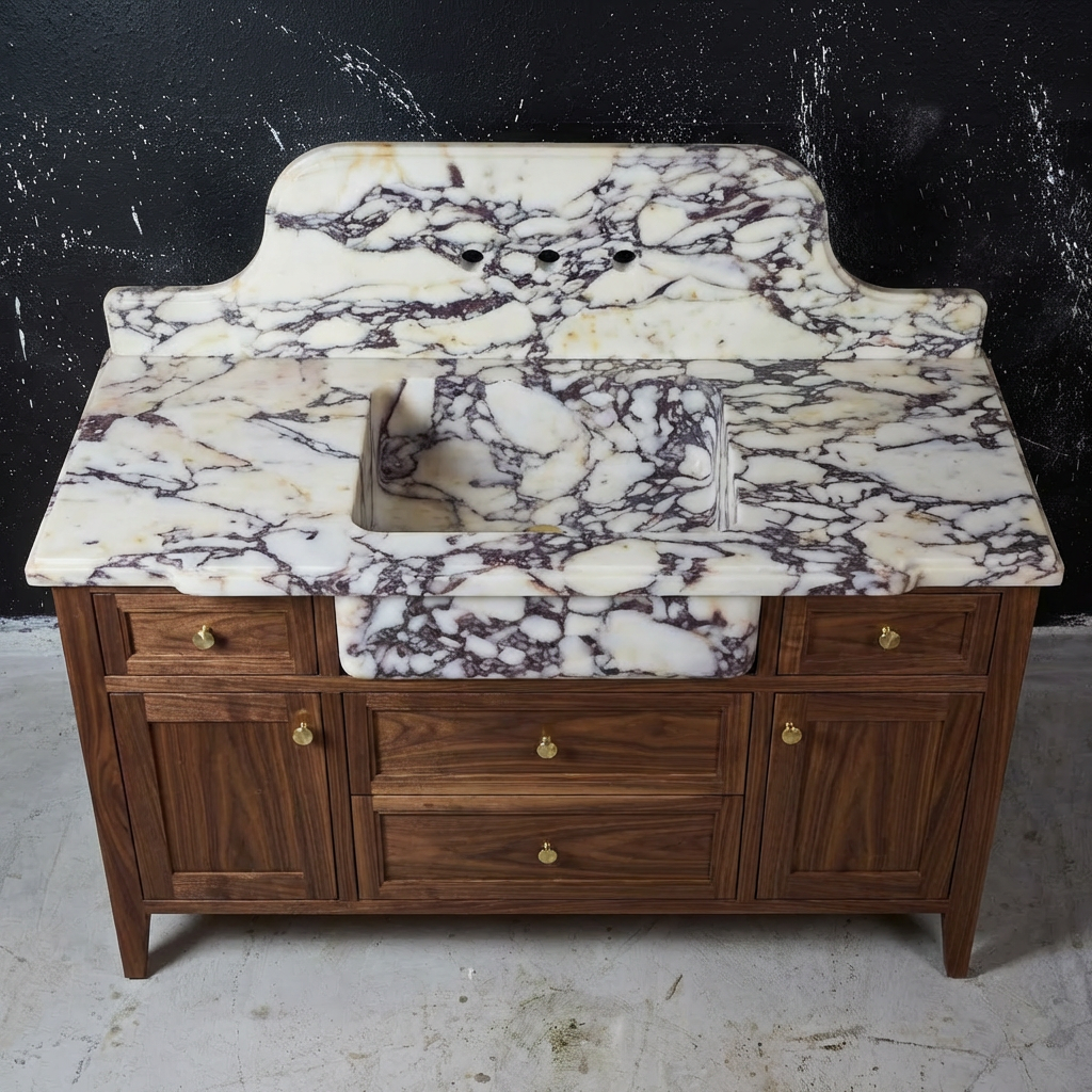 60" Marble Sink Vanity with Wood Cabinet | Made to order