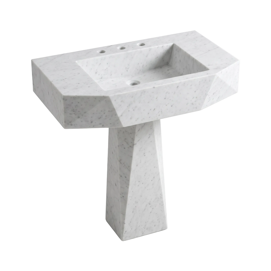 Varello – Custom Carrara White Geometric Marble Pedestal Bathroom Sink