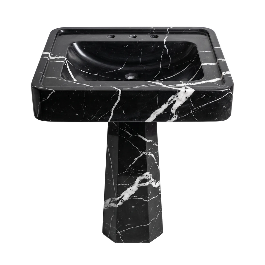 Vercelli – Custom Nero Marquina Marble Pedestal Bathroom Sink