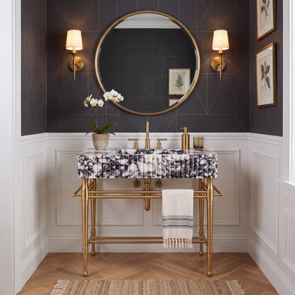 Verona 30 inch Calacatta Viola marble console sink vanity with fluted front and brass legs