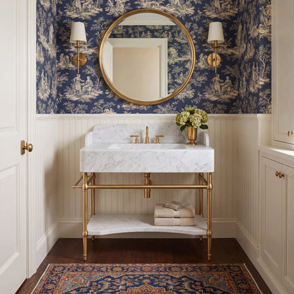 Vicenza 30 inch Carrara White marble console sink vanity with brass legs and marble shelf